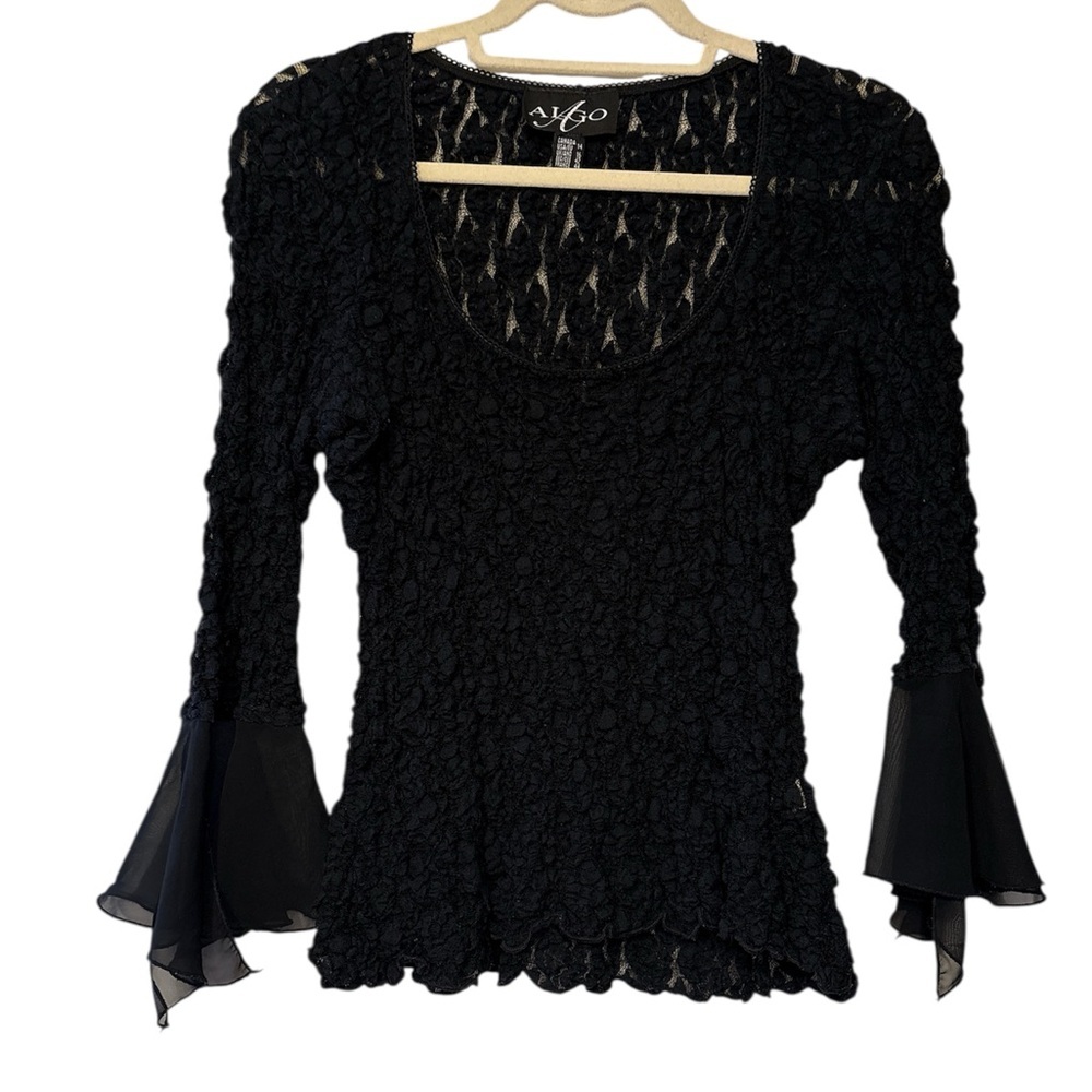 Vintage Alago Stretch Lace Top Black US Size 14, Made in Canada